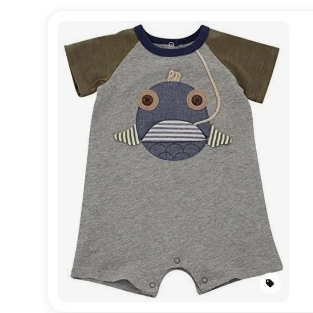 Mud-pie Fish Face Gone Fishing Onesie Cute Kid's Outfit 9-12m